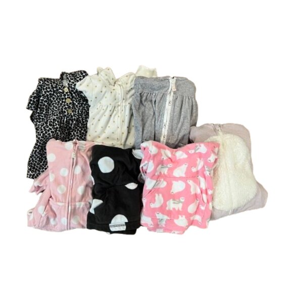 7 Piece Lot Girls Onesies Pajamas Warm Fleece Hoodies Size 18 Months - Picture 1 of 9